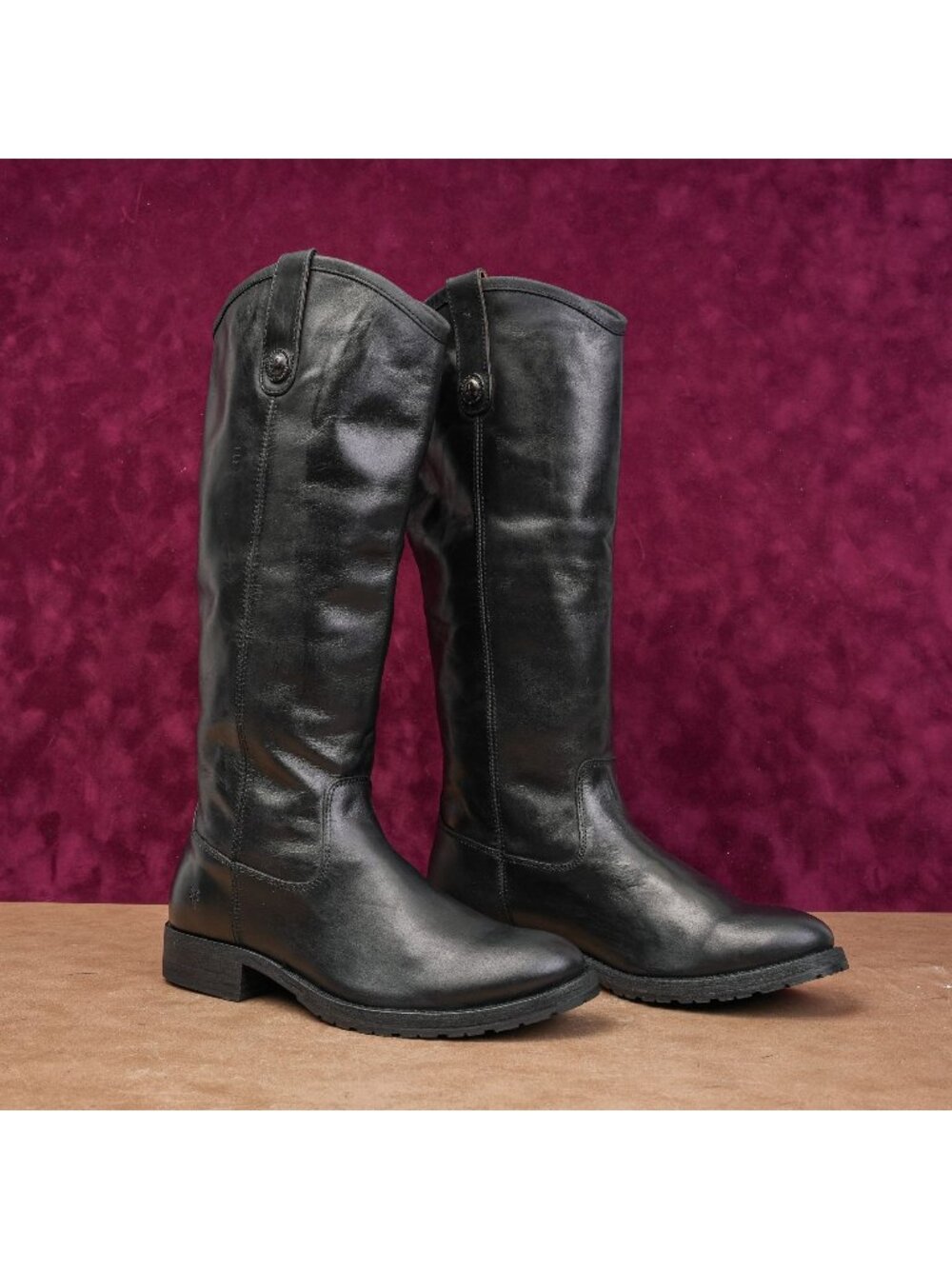 Frye Women Melissa Button Black Leather Equestrian Riding Lug Sole Boots Size 6